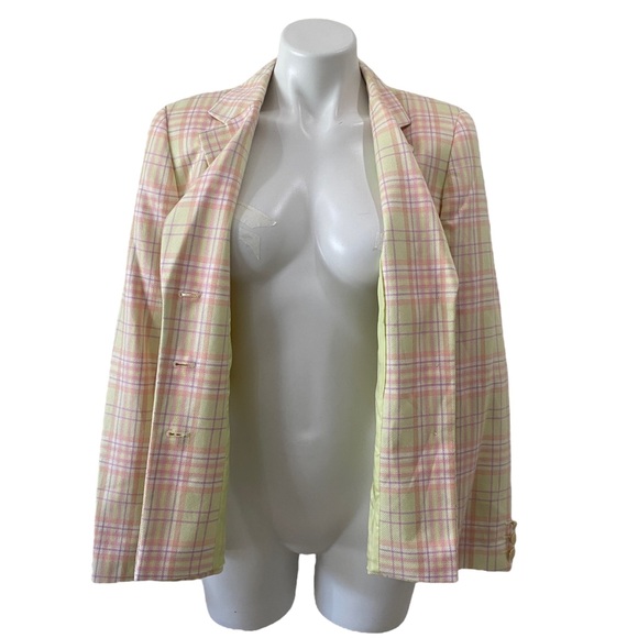 ESCADA silk plaid pink yellow blazer sz 40 - business casual - designer - SILK - Picture 3 of 16